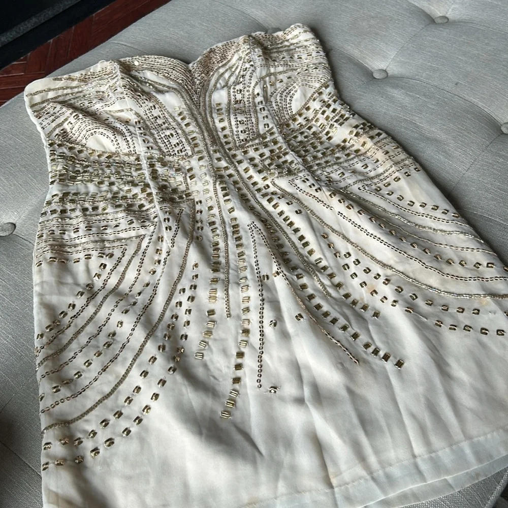 H&M Creme Sequenced Strapless Mini Dress Size 12 - Picture 9 of 9